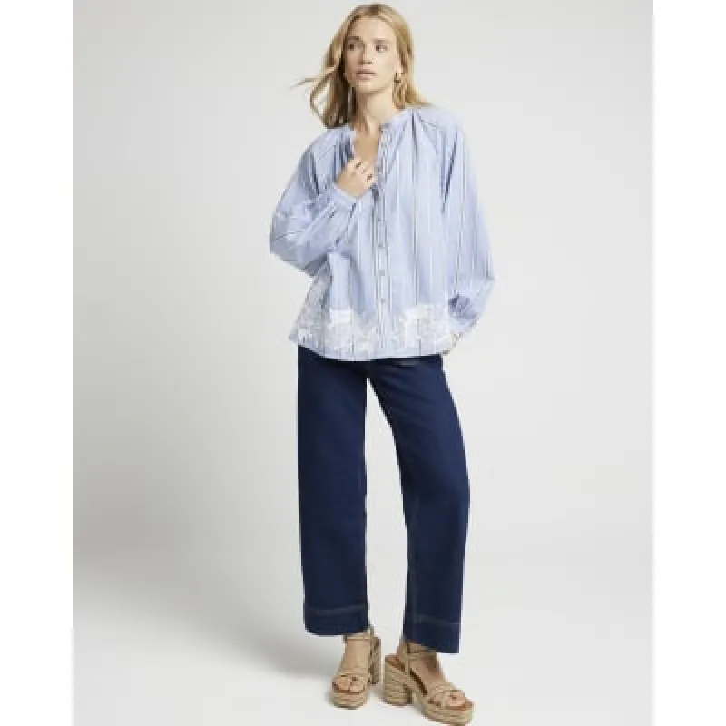 Blue embroidered detail stripe shirt sold by River Island