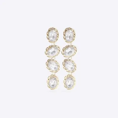 Gold oval stone drop earrings sold by River Island