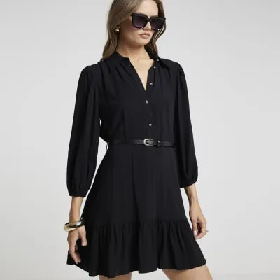 Black belted godet shirt dress sold by River Island