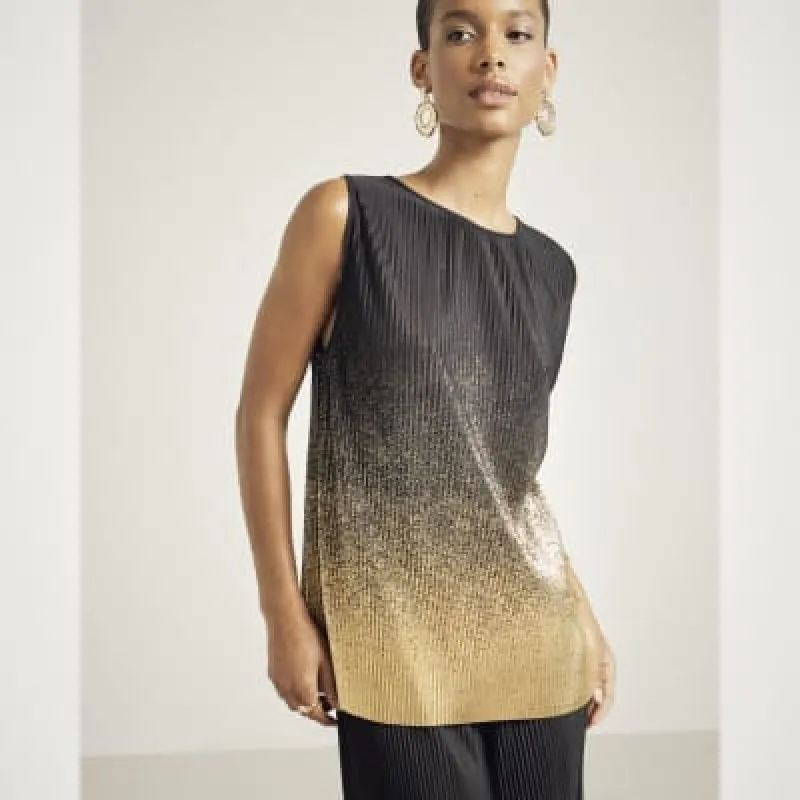 Black ombre plisse sleeveless top sold by River Island