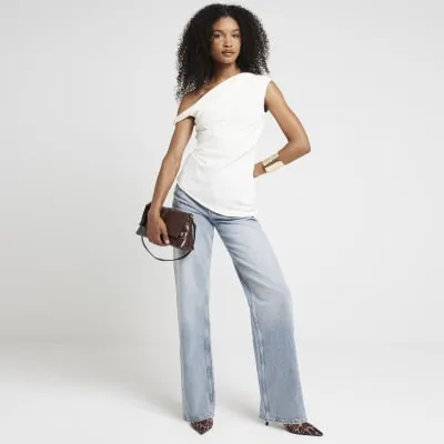 Cream Asymmetric Twist Drape Top sold by River Island