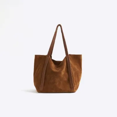 Brown whipstitch suede shopper bag sold by River Island
