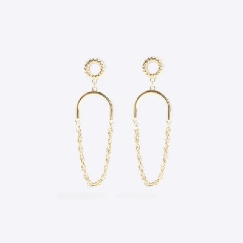 Gold twist chain drop earrings sold by River Island