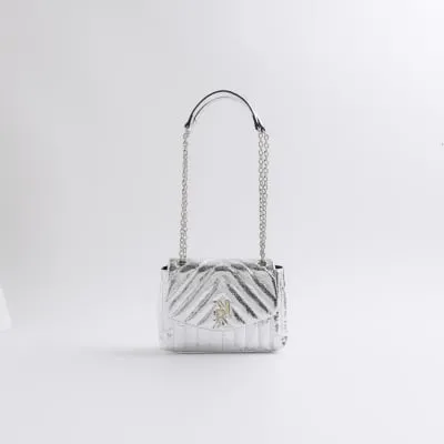 Silver quilted chain strap shoulder bag sold by River Island