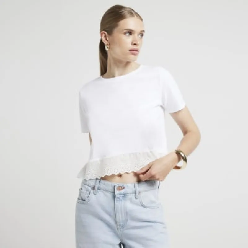 White broderie hem t-shirt sold by River Island