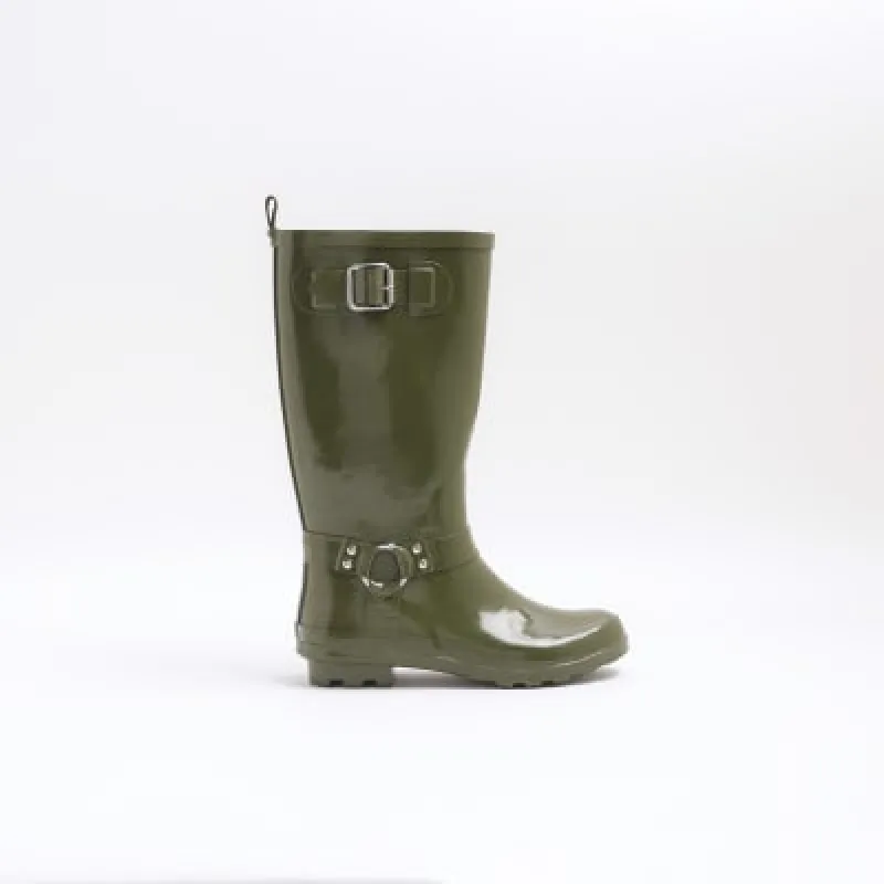 Khaki Rubber Wellington Boots sold by River Island