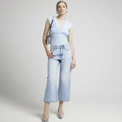 Blue high waisted relaxed straight crop jeans sold by River Island