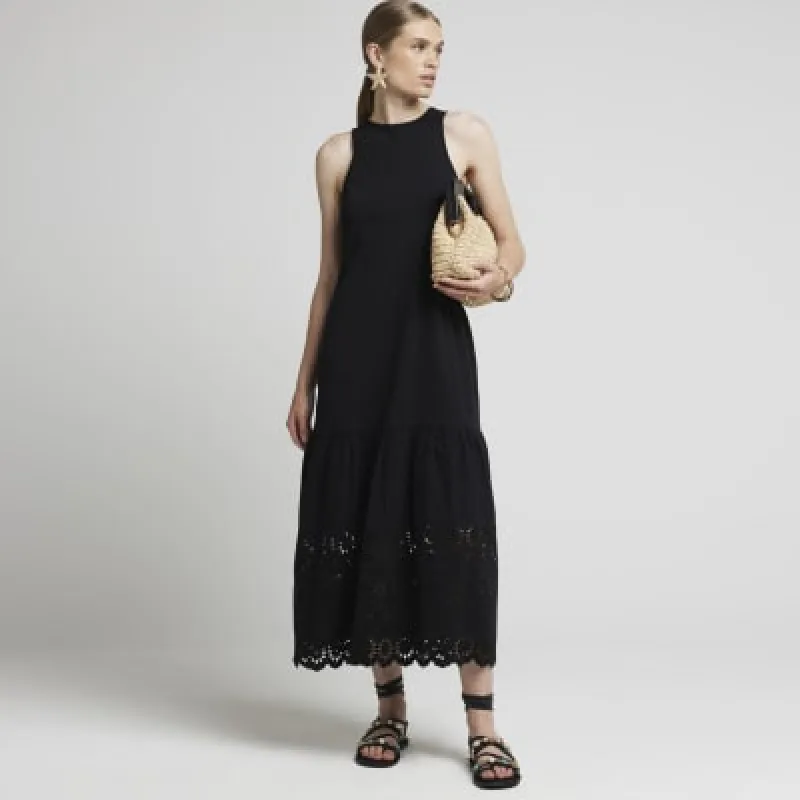 Black Broderie Hem Shift Midi Dress sold by River Island