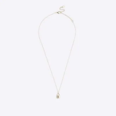 Gold L initial lock necklace sold by River Island