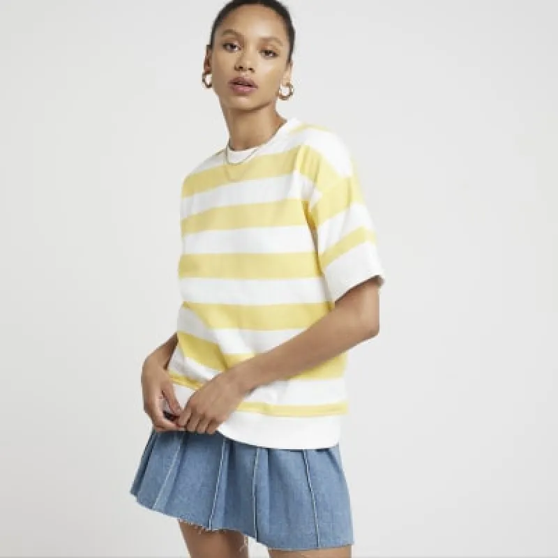 Yellow stripe short sleeve sweatshirt sold by River Island