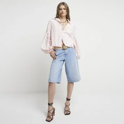 Pink Broderie Puff Sleeve Shirt sold by River Island
