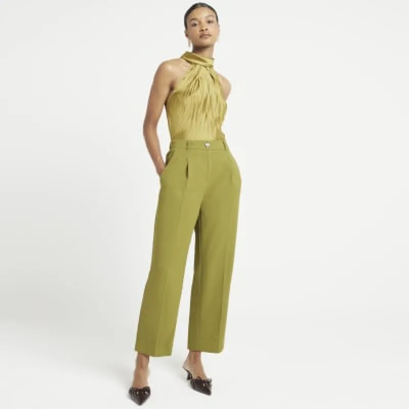 Green Pleated Straight Trousers sold by River Island