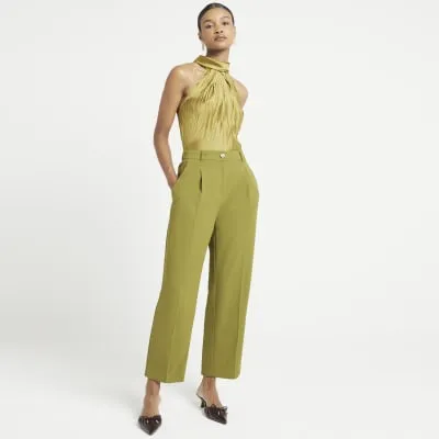 Green Pleated Straight Trousers sold by River Island