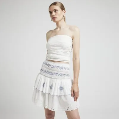 White Crochet Tiered Mini Skirt sold by River Island