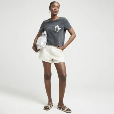 Grey Embellished Palm Tree T-Shirt sold by River Island