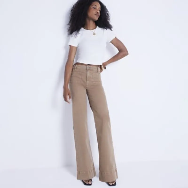 Beige High Waisted wide leg jeans made by River Island