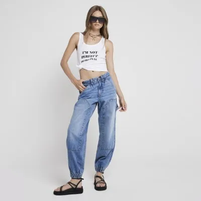 Blue carpenter tapered fit jeans sold by River Island