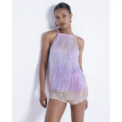 Purple bead fringe halter neck top sold by River Island