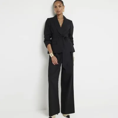 Black belted Linen blend wide leg trousers sold by River Island