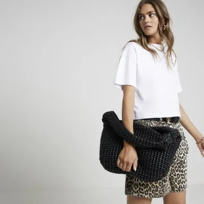 Black textured knot tote bag sold by River Island