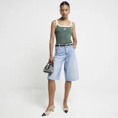 Green tipped embroidered cami top sold by River Island