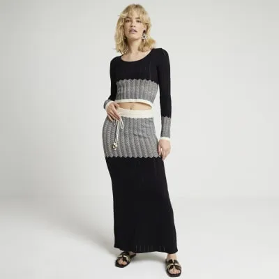 Black Chevron Knit Maxi Skirt sold by River Island