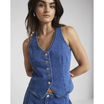 Blue denim button up waistcoat sold by River Island