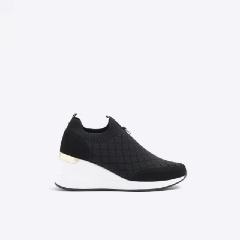 Black Elastic Wedge Trainers sold by River Island