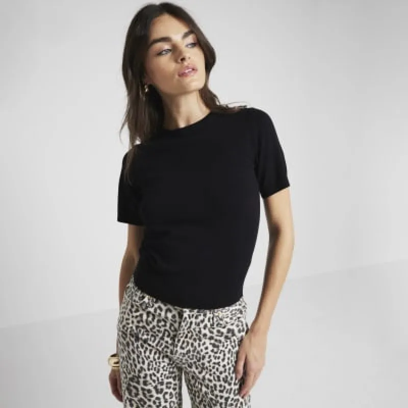 Black knit button detail t-shirt sold by River Island