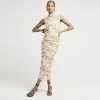 Orange mesh floral bodycon midi dress sold by River Island