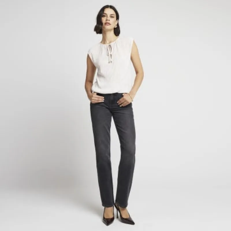 Beige Plisse Tie Neck Sleeveless Top sold by River Island