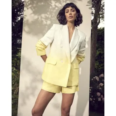 Yellow Ombre Linen Blend Blazer sold by River Island