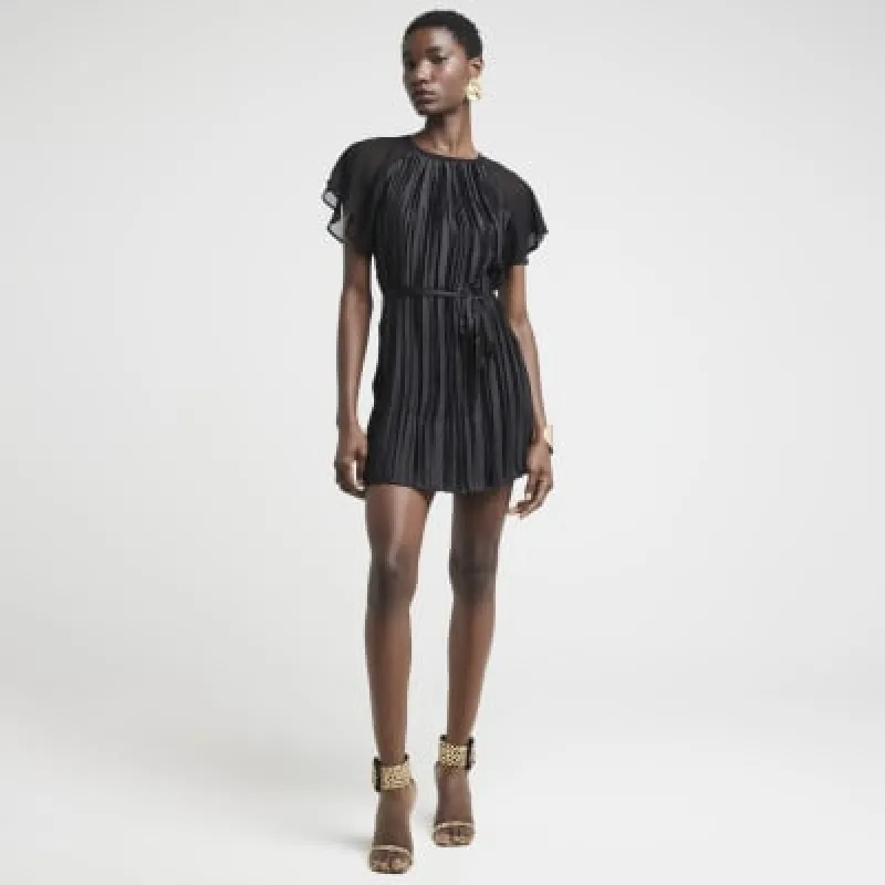 Black plisse flute sleeve shift mini dress sold by River Island