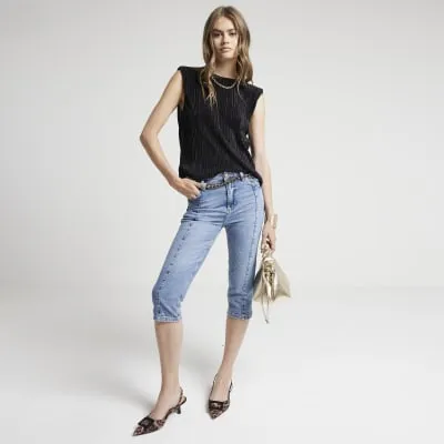 Black plisse cowl back vest top sold by River Island