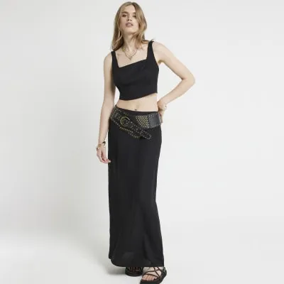 Black linen blend maxi skirt sold by River Island