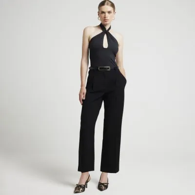 Black Pleated Straight Trousers sold by River Island