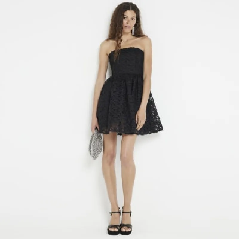 Black lace bandeau skater mini dress sold by River Island