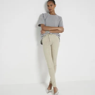 Beige high waisted seamed skinny jeans sold by River Island