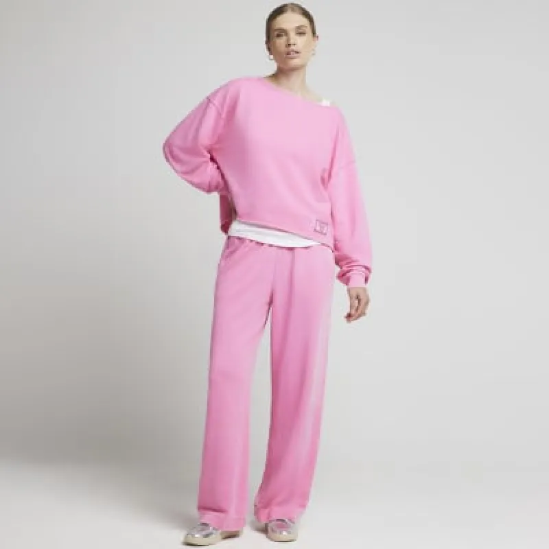 Pink boat neck plain sweatshirt sold by River Island