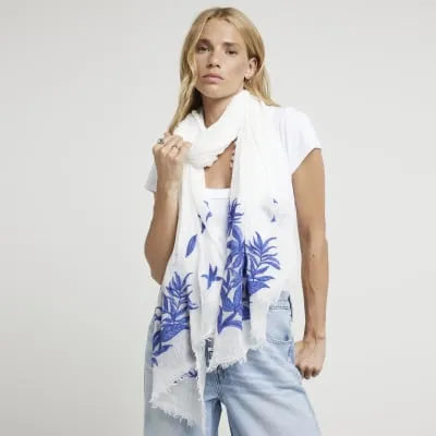 White Embroidered Lightweight Scarf sold by River Island