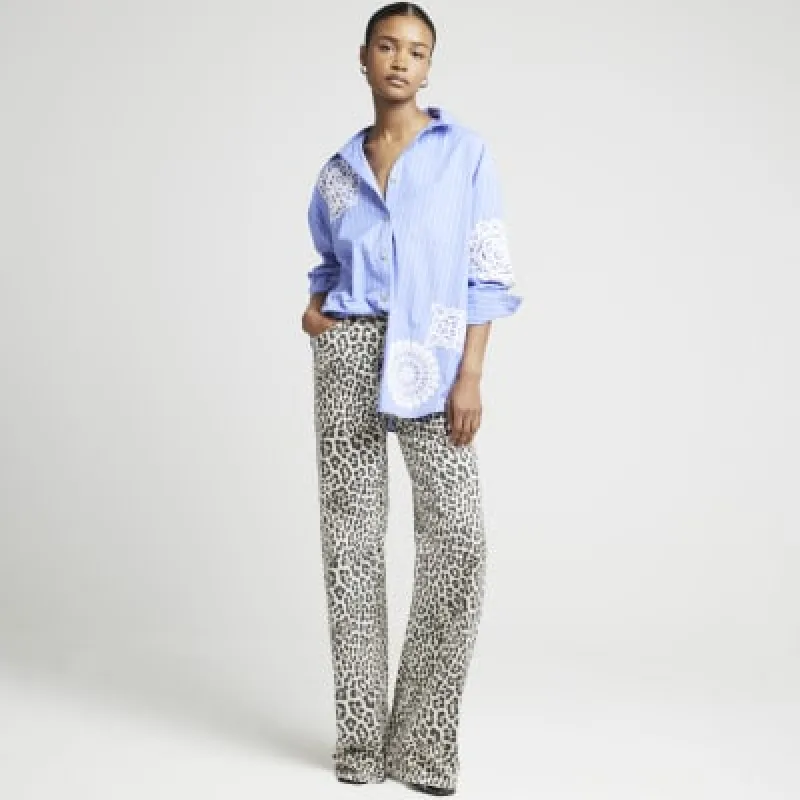 Blue crochet detail stripe shirt sold by River Island