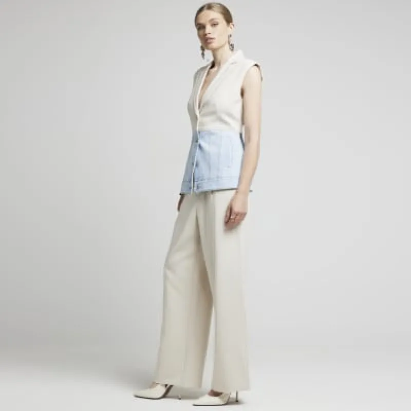 Beige Hybrid Denim Waistcoat sold by River Island