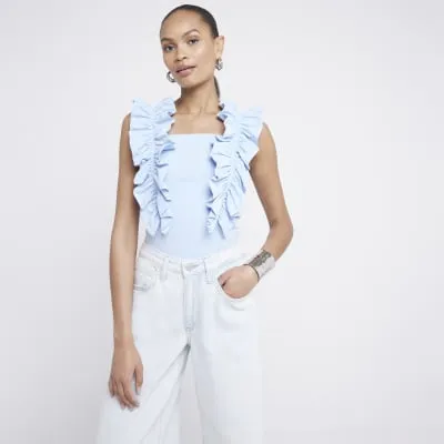 Blue frill Tank Top sold by River Island