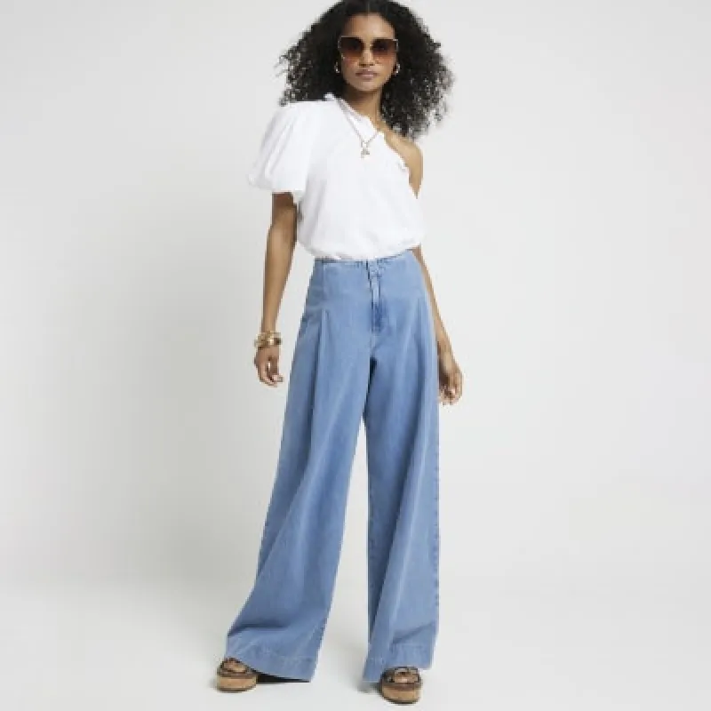 White linen blend one shoulder top sold by River Island