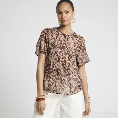 Brown leopard print embellished t-shirt sold by River Island