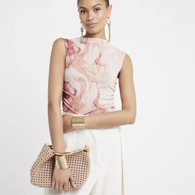 Beige mesh marble sleeveless top sold by River Island