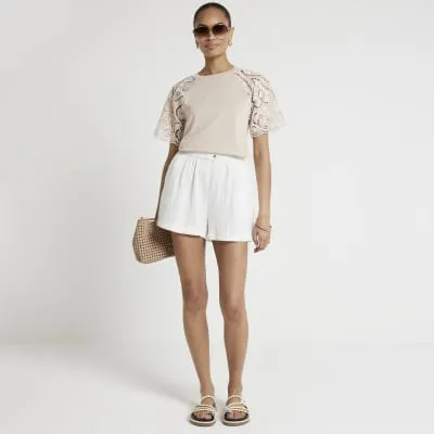 Beige Lace Sleeve T-shirt sold by River Island