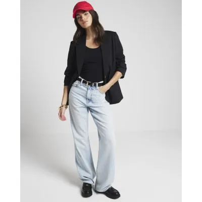 Black Scoop Neck Short Sleeve Bodysuit sold by River Island