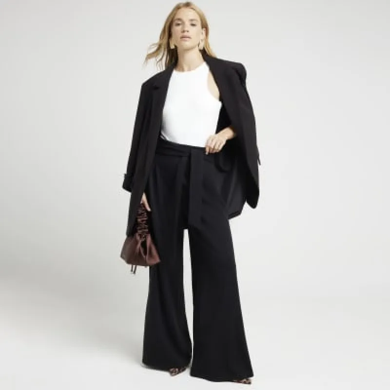 Black belted wide leg trousers sold by River Island