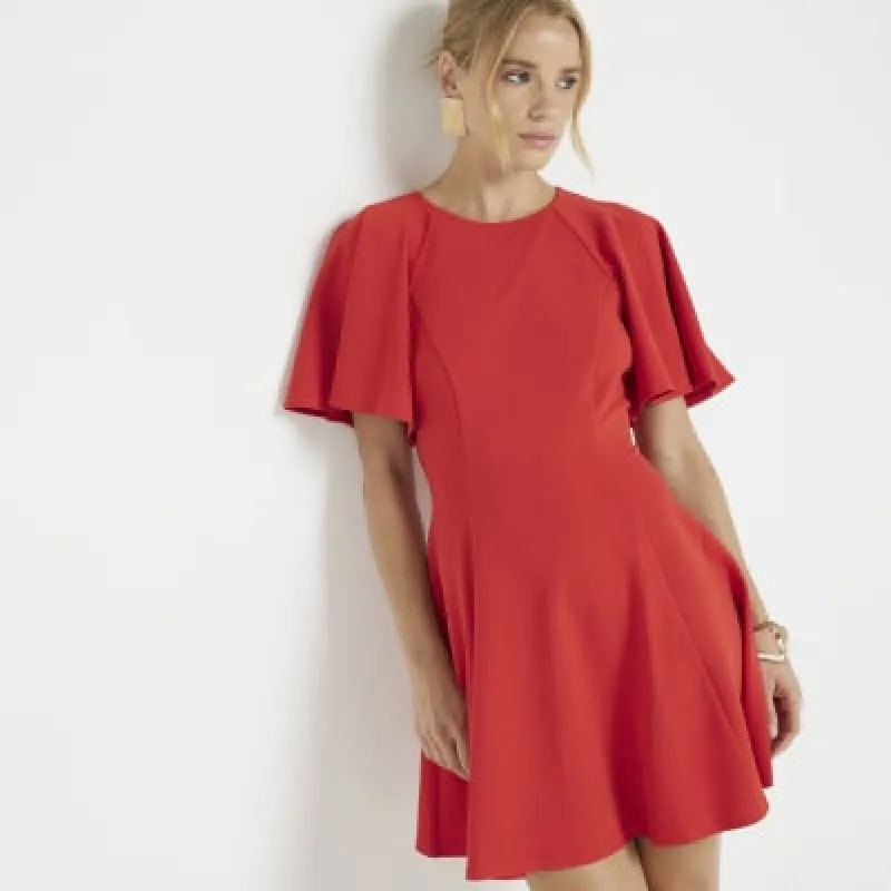 Red flute sleeve skater mini dress sold by River Island
